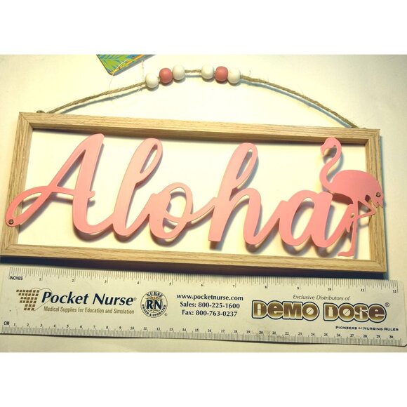Aloha Flamingo Sign Hanging Wall Decor  Beaded String Pink White Beachy Coastal - Picture 6 of 6